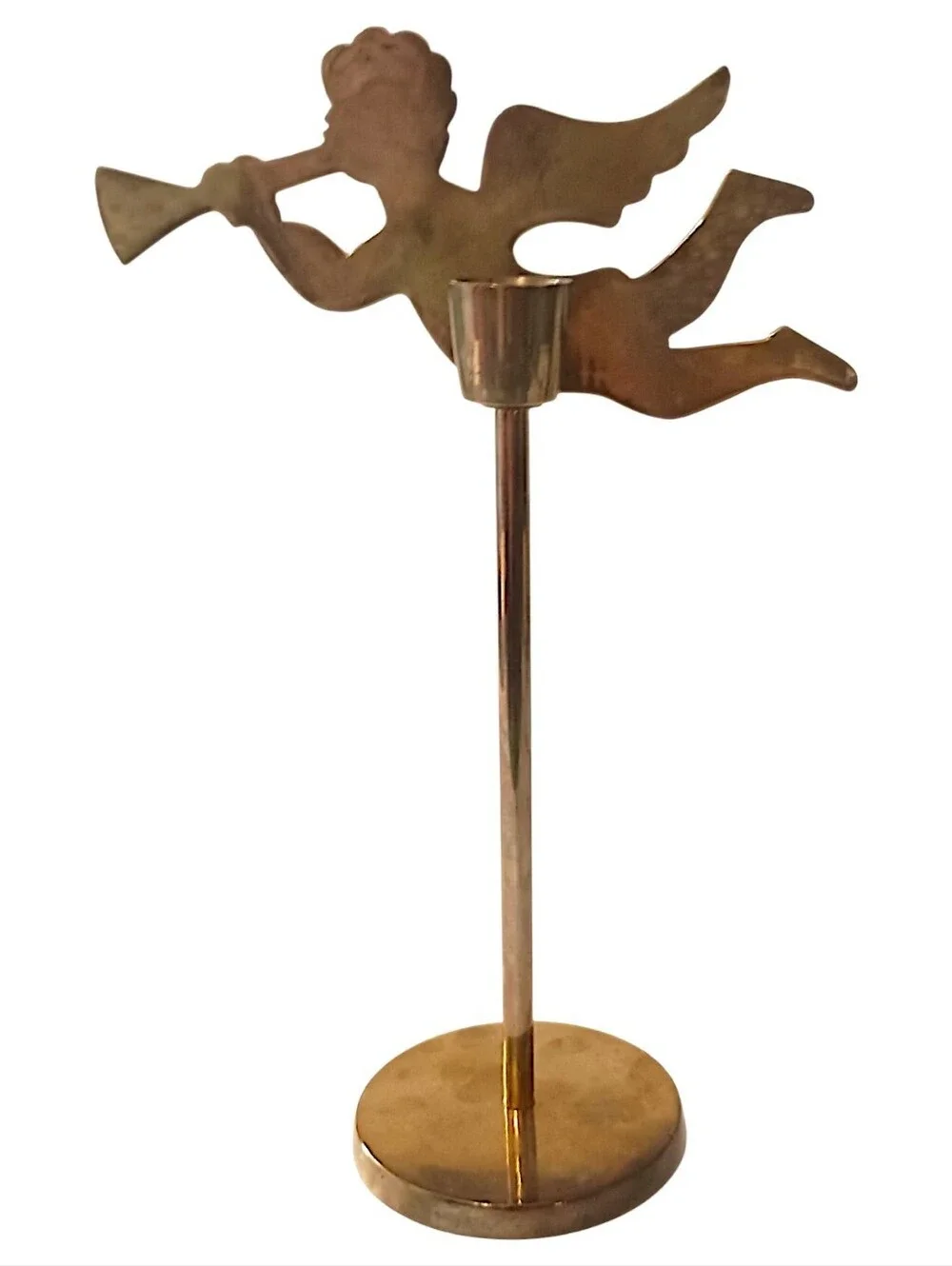 Vintage Brass Angel Trumpeter Candlestick Candle Holder Cherub Christmas Decor
